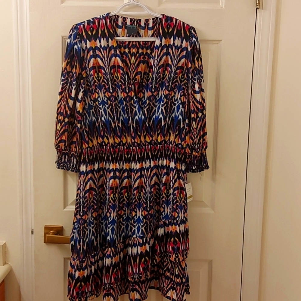 Gabby Skye multi blue flounce dress
